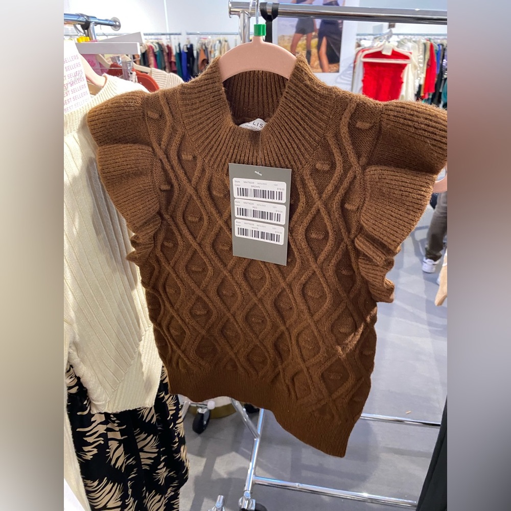 Le Lis Brown Crew Neck Sweater with Cable Knit Design